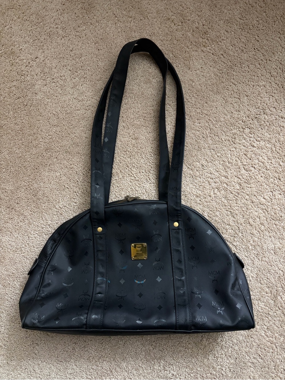 MCM Black Logo Dome Shoulder Bag with COA